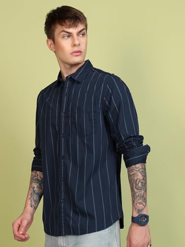 Image of Highlander Men's Slim Fit Striped Shirt | Full Sleeves | Everyday Wear Stylish Shirt for Men