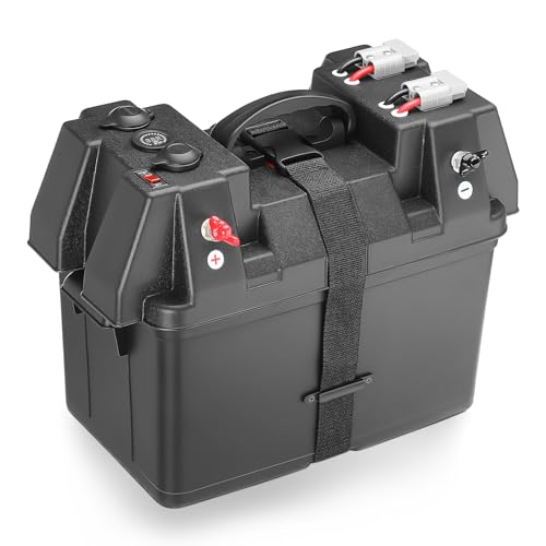 GEARMEISTER Smart Battery Box 12V Marine Case w/ 50AMP Connectors Power Center Station Fits 24/27/31 Size Batteries Multi Ports & Circuit Breaker for Trolling Motor, RV(Battery Not Included)