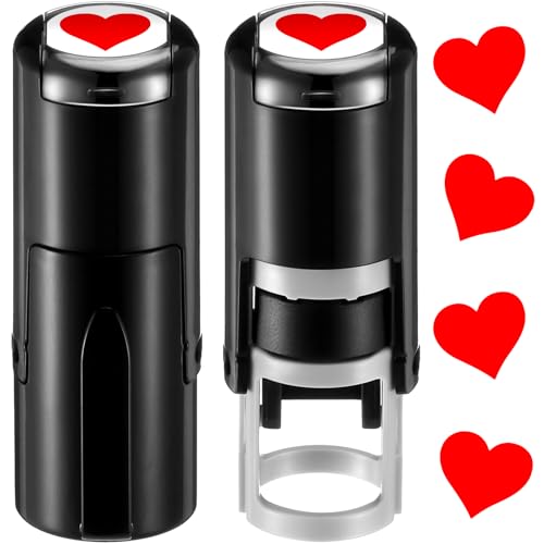 Supervitae 2 Pack Heart Print Stamps Ink Stamper Mini Self Inking Stamps for Classroom Party Educational Learning Activities Craft Supplies