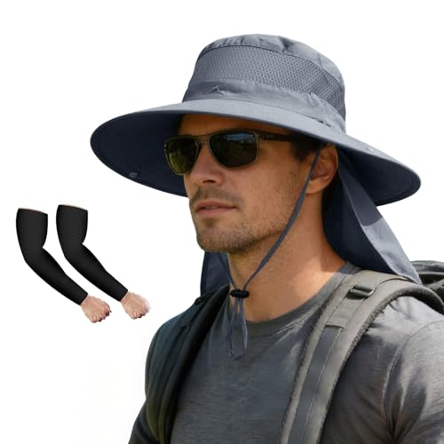 Image of ZOORON Sun Hats for Men Women Fishing Hat with Neck Flap,UPF 50+ Sun Hat Waterproof Wide Brim Bucket Hats for Safari Hiking