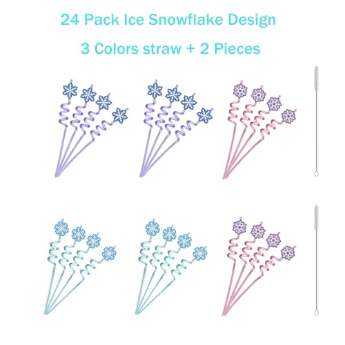 24 pitillos de plástico Frozen con diseño copo de nieve miniatura 3