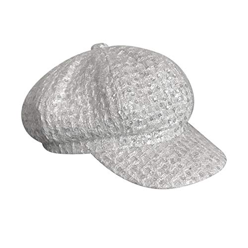 Dosomi Women Sequins Plain Octagonal Newsboy Cap Ladies Casual Wool Hat Beret Adjustable Winter Cap White #TOP5