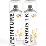 ipixline Kit Retouche Peinture Carrosserie Voiture - Bombe Aérosol Peinture Auto 400 ml, Vernis Brillant 1k 400 ml - Compatible avec Peugeot - Alaska White 204