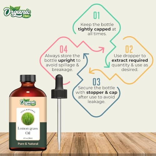 Image of Organic Zing Lemongrass Oil Pure & Natural for Skin, Face, Hair Care, Aromatherapy & Massage - 118ml