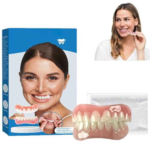 set dentiera in silicone, kit dentiera morbida, dentiera a scatto, dentiera comfort, kit dentiera in silicone, kit dentiera morbida per uomini e donne (1pcs)