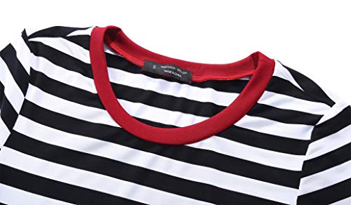 Image of BI.TENCON Women's Striped Pleated Casual A-Line Dresses Knee Length with Pockets