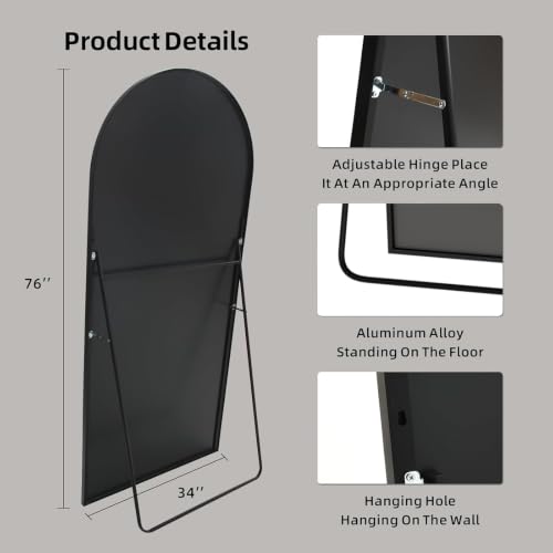 Image of LFT HUIMEI2Y 76 inchx34 inch Arch Full Length Mirror, Black Floor Mirror