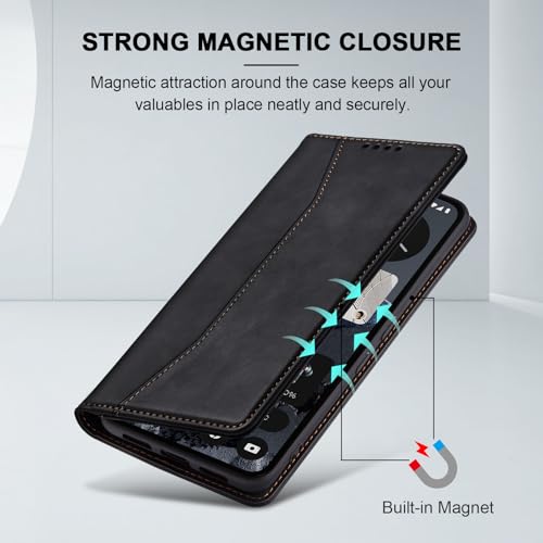 Image of Jasonyu Case for Nothing CMF Phone 2 Pro Leather Wallet Flip Cover with Card Holder,Kickstand, Magnetic Closure,TPU Shockproof Phone Case,Black