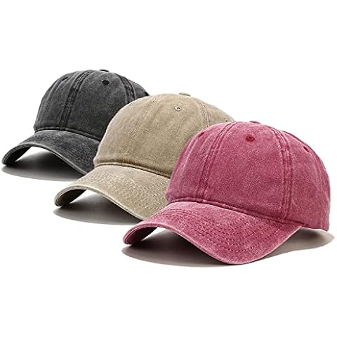 Umeepar 3 Pack Baseball Cap Vintage Distressed Low Profile Unstructured Plain Cotton Dad Hat Adjustable for Women Men (Black, Burgundy, Khaki) Cover