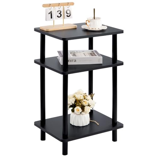 YheenLf Holz Beistelltisch, Nachttische mit 3 Ebenen, 40x30x70cm, Couchtisch, Sofatisch, Nachtkästchen, für Schlafzimmer, Wohnzimmer, Moderner Design, Einfache Installation, Schwarz