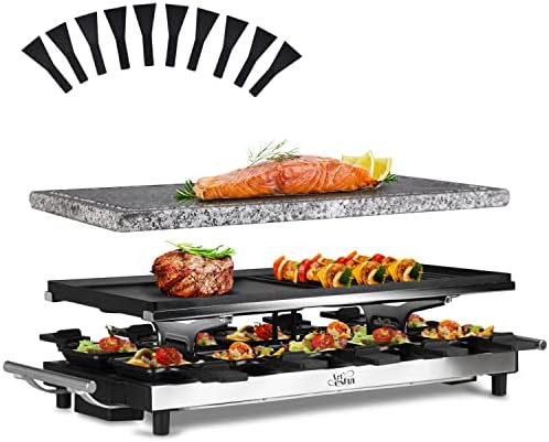 Artestia Raclette Table Grill,1500W Raclette Grill,10 Paddles Korean Bbq Grill,Cheese Raclette with Grill Stone and Non-Stick Reversible Aluminum Plate for Parties Family