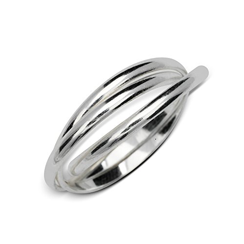 JewelryWeb - 925 Sterling Silver Unisex 6mm Polished Intertwining Rolling Ring - size 4-14 - Russian Wedding Bands for Women Men