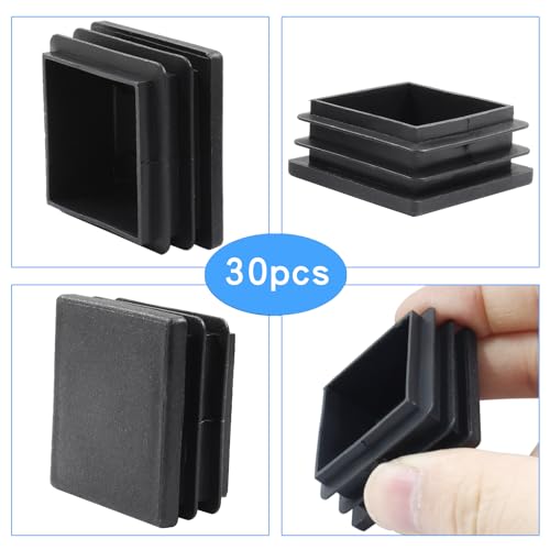 Image of Zorfeter 1-1 /2 Inch Square Black Plastic Plugs, 30 Pcs | Fit 1-1 /2 Inch Square Metal Tube, Tubing End Caps, For Fence and Chair Legs