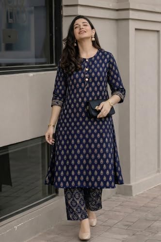 Image of ANNI Designer Kurta Set for Women Viscose Printed | Kurti Set for Woman | Kurta Pant Set | 2 Piece Set Women | Mandarin Neck 3 /4 Sleeve Regular Fit Stylish Ethnic Outfit Clothing