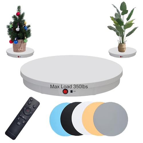 JAYEGT Motorized Rotating Display Stand, 350Lbs Load，360 Degree Electric Rotating Potography Turntable for Products Display，Live Show， Remote Control +5 Colors Backgrounds (White / 20.5inch /Wired)