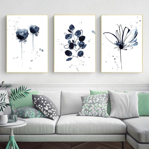 Affiche abstraite aquarelle florale contemporaine 3 pièces 60x70 pour décoration cuisine