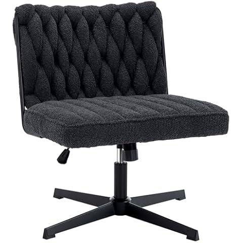 HForesty Criss Cross Legged Office Desk Chair No Wheels, Modern Armless Desk Chair with Wide Seat, Home Office Chair for Work, Meditation, Vanity, Black Cover
