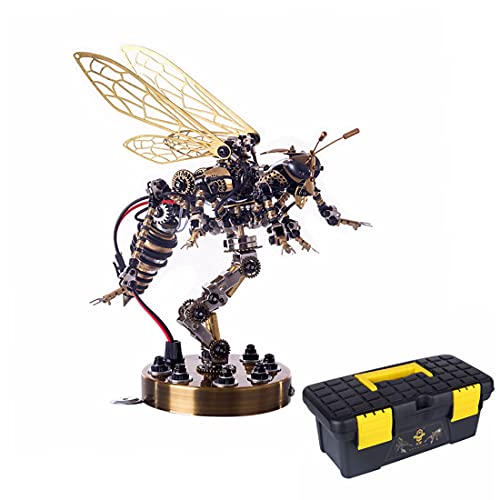 Haoun 3D Metal Puzzle Wasp Model, DIY Assembly Mechanical Wasp Model with Sound & Lighting Control Stainless Steel Building Kit Brain Teaser Educational Toy, Desk Ornament