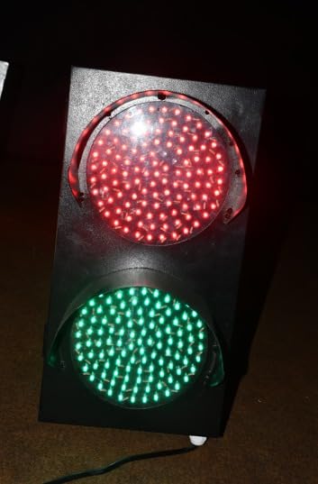Image of LED Traffic Light, Red and Green Signal Lamp, 2-Section Road Safety Light