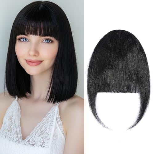 Clip in Fringe Human Hair Clip on Bangs Remy Hair Pieces for Women Short 25g Thing Bang #1 Jet Black