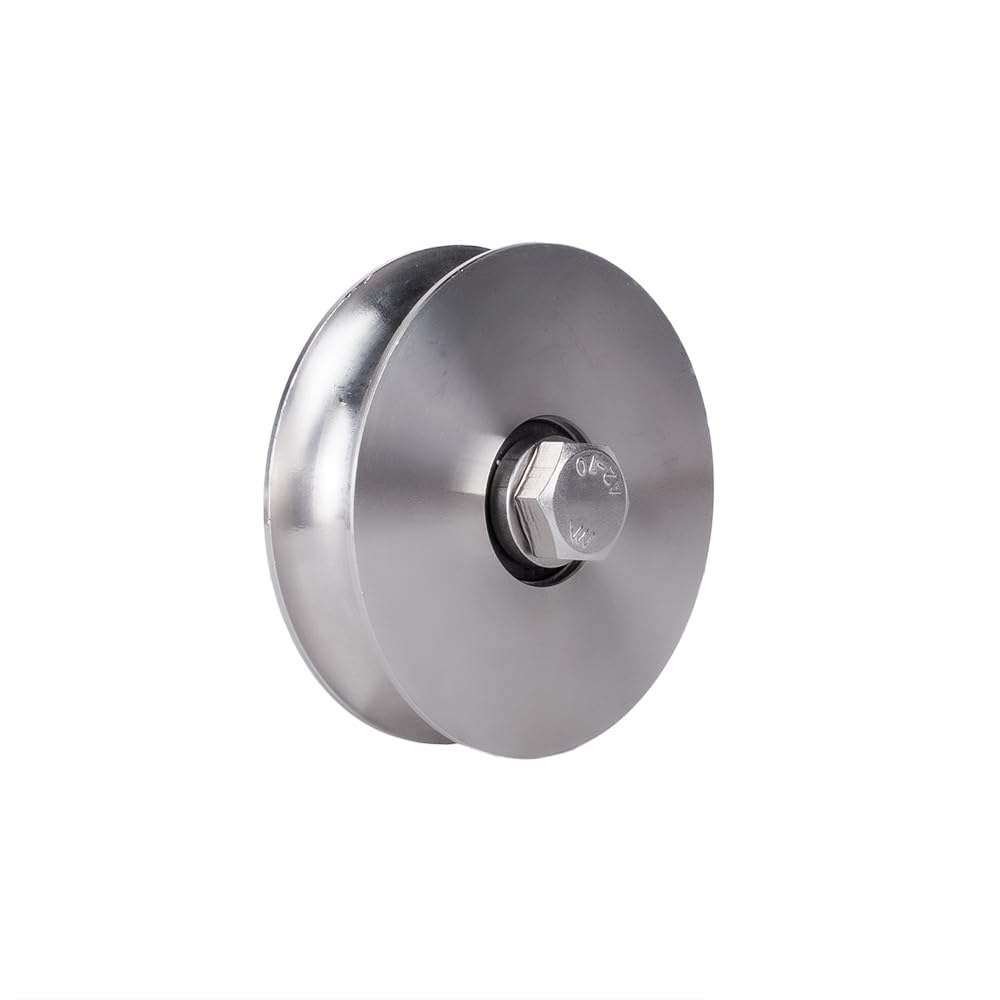 ATTAS Laufrollen 100mm Schwerlast Schiebetür Schiene – V4A Edelstahl, Tragkraft 420kg, Umlenkrollen für Seile, Schiebetorrolle, Torrolle für Rolltor und Garage, Seilrollen für Drahtseile, Achsbolzen