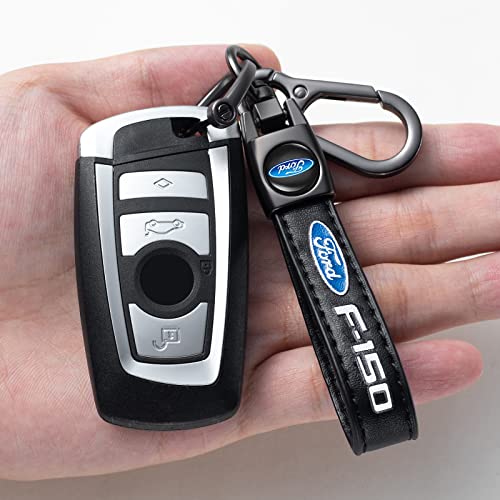 Image of Genuine Leather Car Key Chain for Ford F150 F-150 Keychain Accessories Family Present (Black)