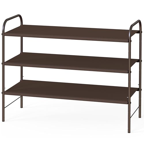 Image of Simple Houseware 3-Tier Shoe Rack Storage Organizer, Bronze - Space-Saving Shoe Shelf, Holds 9-16 Pairs, Sturdy Metal Frame, Easy Assembly - Closet, Entryway, Bedroom Shoe Storage Solution