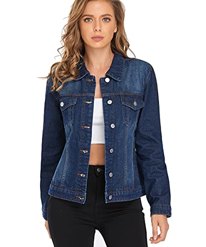 PEIQI Classic Jean Jacket for Women Basic Long Sleeve Button Down Denim Jackets2
