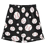 Pfrewn Boys Athletic Shorts Kids Youth Basketball Breathable Shorts Pants for 9-10 Years, Sport Balls Baseball Black (1)