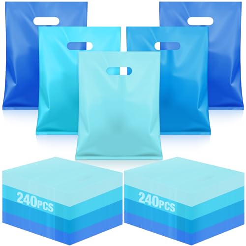 240 Pcs Party Favor Gift Bag with Handle, Goody Bag Bulk, Blue Assorted