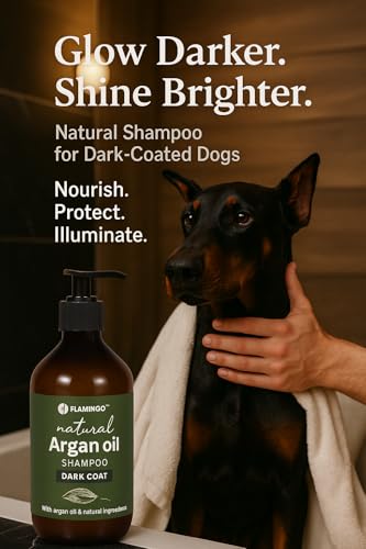 Flamingo hundeshampoo - mit Arganöl - für Hunde mit einen Dunkles Fell 500ml - Geeignet für alle Fell- und Hauttypen - Nährt und pflegt das Fell - Verstärkt die Farbe und Glanz des dunklen Fells