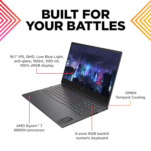 HP OMEN Gaming Laptop, AMD Ryzen 7 6800H, 8GB RTX 3070Ti GPU, 16.1-inch (40.9 cm), QHD, IPS, 165Hz, 16GB DDR5, 1TB SSD, 300 nits, RGB Backlit KB, B&O, Dual Speakers (MSO, Silver, 2.37 kg), n0123AX - Image 4