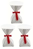 Sensalux 3X Stehtischhusse, Oeko-TEX®100, abwaschbar, weiß, 60 cm, Schleifenband, Husse für Stehtische, Bistrotisch, Tischüberzug, stoffähnliches Vlies, ideal für Party, Catering