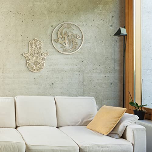 " Fourth Level MFG 16" 2-Piece Set F (Hamsa and Yinyang), Sacred Geometry Wood Wall Art, Zen Home Decoration for Yoga and Meditation, Good Chakra Spiritual Energy Altar Decor, Zen Hand, Yin Yang Koi - Image 7