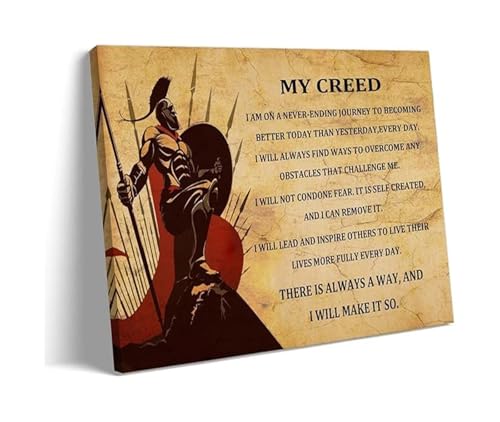 Vintage Spartan Canvas Print Ancient Battle Scene Art with Inspirational Quote for Living Room Wall Decor(Framed,08x12inch(20x30