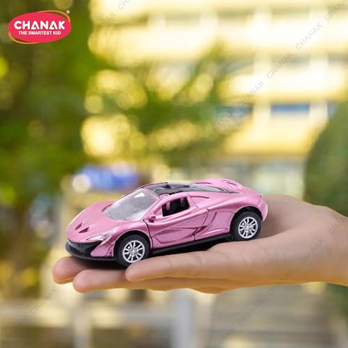 Image of Chanak Die Cast Car for Kids Alloy Metal Pull Back Car Toy Car Toy Vehicle with Openable Doors & LED Lights Cars for Kids Collectible Toy Vehicle Gift for Kids Boys Girls BIS Approved (Pink)