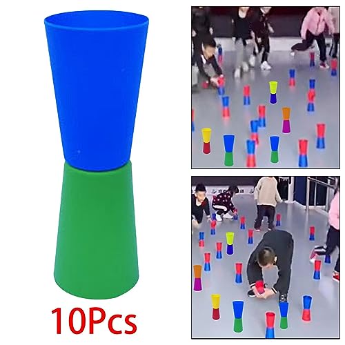 FytStycale 10 Pieces Flip Cups Shuttle Run Rugby Agility Body Coordination Exercise Aid Made of PP Suitable for Team Sports Family Game Parties, Blue Green - Thumbnail 7