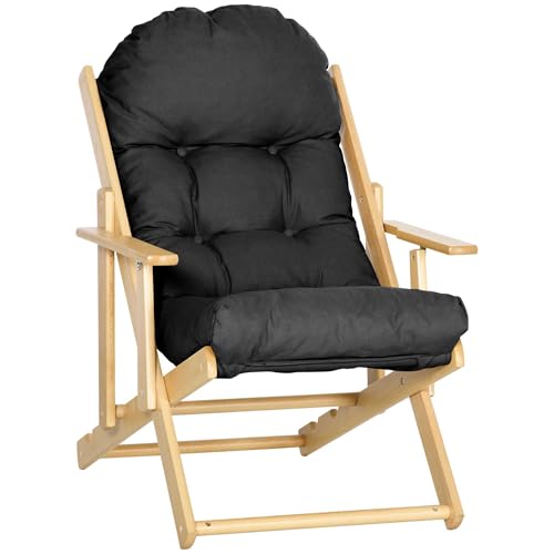 HOMCOM Fauteuil Chaise de Salon Pliable et inclinable en Bois Fauteuil Relax Confortable avec...