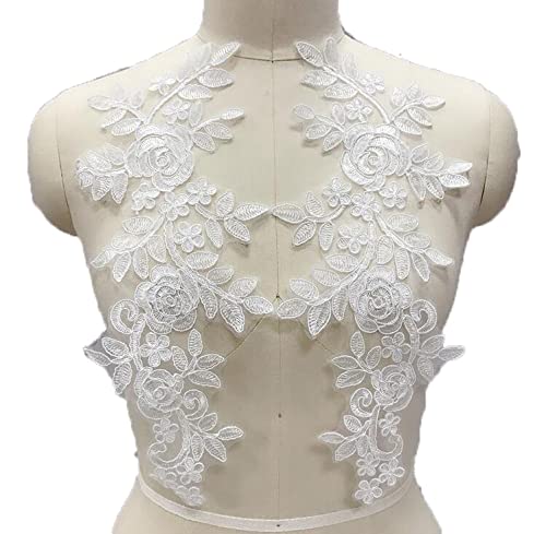 Worlds 1 Pair White Lace Fabric Patches Embroidery Applique Lace Floral Motif Wedding Dress Sewing Trims Decor 35 X 14.5cm