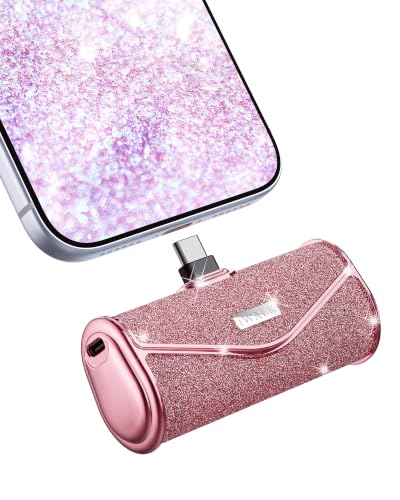 Image of iWALK Upgraded Sparkly Portable Charger 22.5W, 5000mAh Power Bank for iPhone 17 /16 /15 Series, Mini Battery Pack with Built-in USB-C Connector Compatible with Samsung S25 /24, iPad Pro /Air, Pink