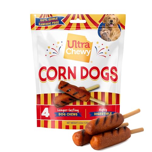 Ultra Chewy Corn Dogs: Long-Lasting Treats Made in USA for Large and Small Breeds, Highly Digestible, Made with Real Chicken (3 Pack)