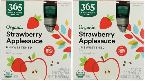 Image of 365 by Whole Foods Market, Organic Strawberry Applesauce Pouches, Unsweetened, 3.2 Ounce (Pack of 8)