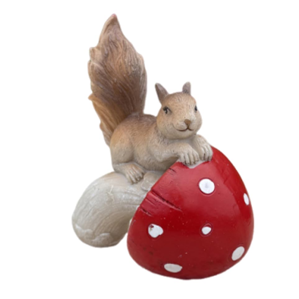 MAGICLULU Statue D'Écureuil en Résine avec Champignon Décoration De Jardin Extérieur Figurine Animale Adorable pour Pelouse Et Jardin De Fées 4.33X3.82X2.40In