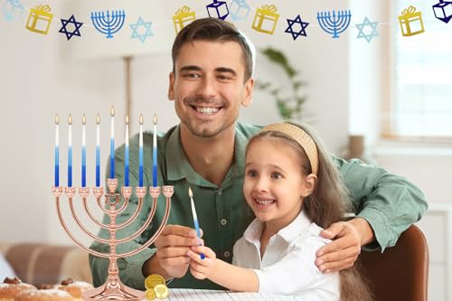 The Dreidel Company QDWDJBHM899 Deluxe Tapered Hanukkah Menorah Tri Color Blue thumb #2