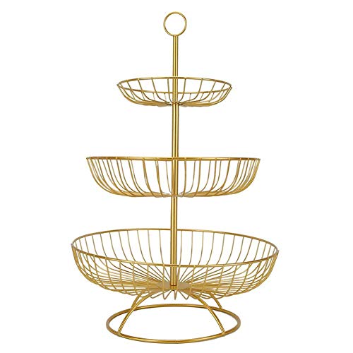 3-Tier Fruit Plate Iron Household Living Room Modern Fruit Dish Plate Storage Basket Tray Tableware Kitchens Counter Snacks(Gold )
