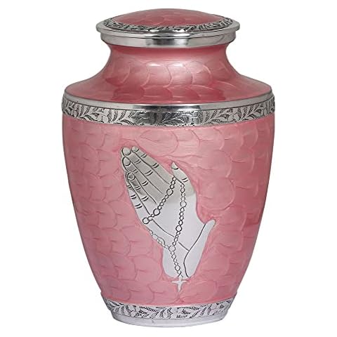 BOLD & DIVINE™ Modern Pearl Pink Cremation Urn |Human Ashes Adult Memorial urn, Burial, Funeral Cremation Urns | 200 Cubic Inches (Praying Hands) Cover