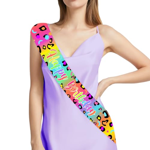 Rainbow Cheetah Birthday Sash Leopard Birthday Party Decorations Leopard Print Birthday Sash Colorful Birthday Decorations for Boys and Girl Disco Bday Parties Dances Theme Parties Supplies