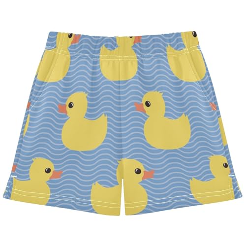 pnyoin Girl's Shorts Cute Yellow Duck Athletic Running Shorts with Pockets Size 7-8t