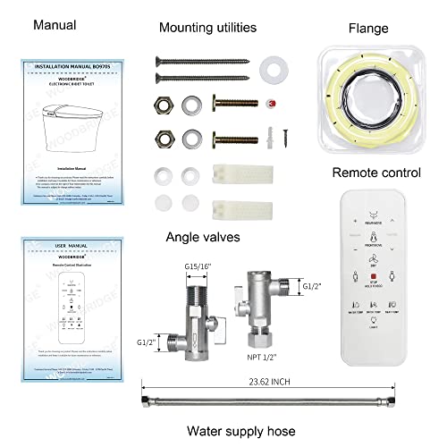 Woodbridge B0970S Smart Bidet Toilet Elongated One Piece Modern Design, Foot Sensor Operation, Heated Seat With Integrated Multi Function Remote Control In White #TOP6