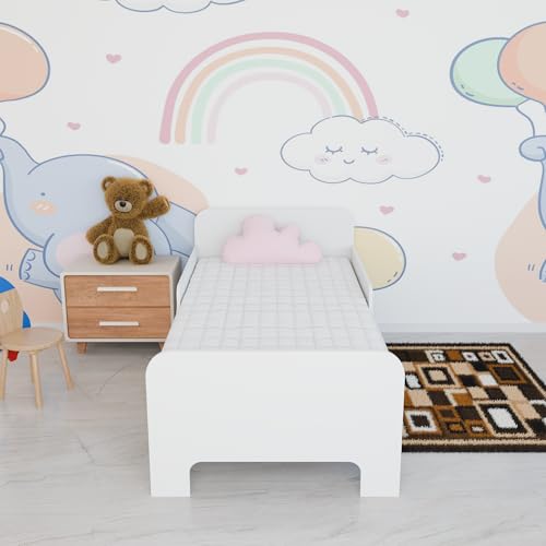 Image of VIKI Kids Single Bed for Bedroom, Children Bed Cot for Boys & Girls, Strong & Durable Bed Frame, Safe & Comfortable Design, Modern Style (187 L x 96 W x 80 H cm), Frosty White, 1 Year Warranty
